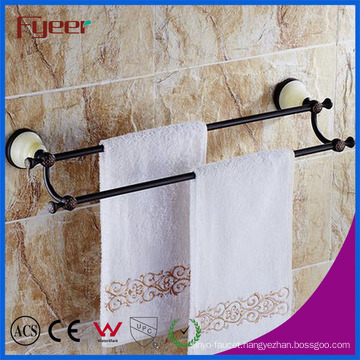 Fyeer Ceramic Base Black Bathroom Accessory Brass Double Towel Bars